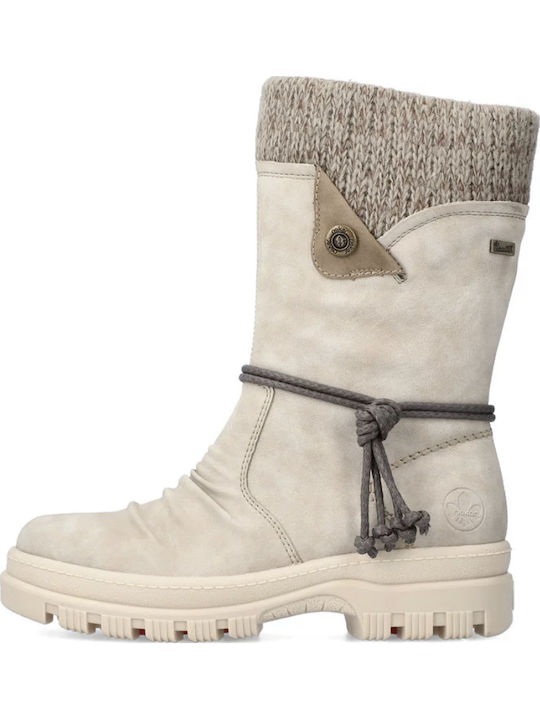 Snow Boots with Zipper & Fur Beige