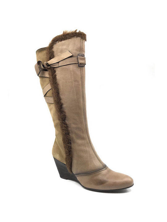 Hispanitas Medium Heel Women's Boots with Zipper & Fur Tabac Brown