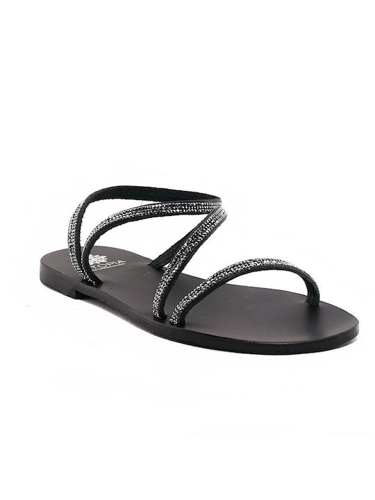 Utopia Sandals Women's Flat Sandals in Black Color