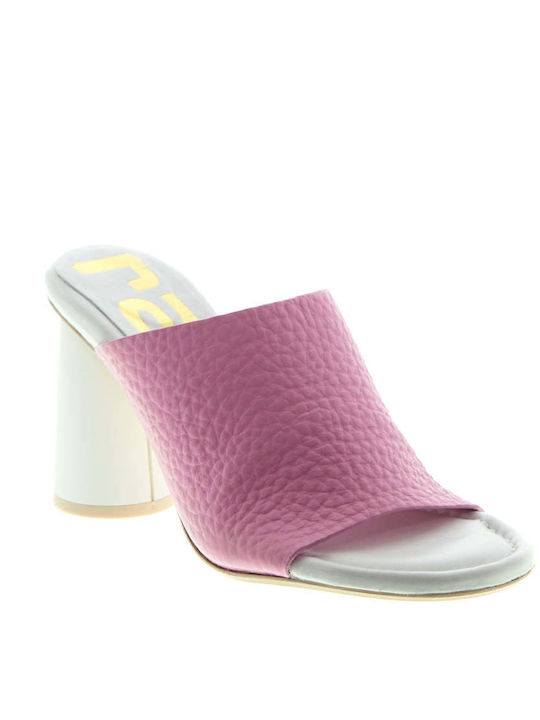 Ras Leder Mules mit Chunky Hoch Absatz in Rosa Farbe