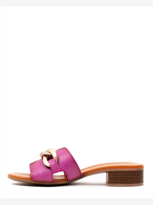 Hispanitas Chunky Heel Leather Mules Fuchsia