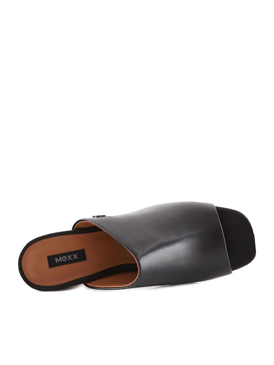 Leather Mules with Chunky Low Heel in Black Color
