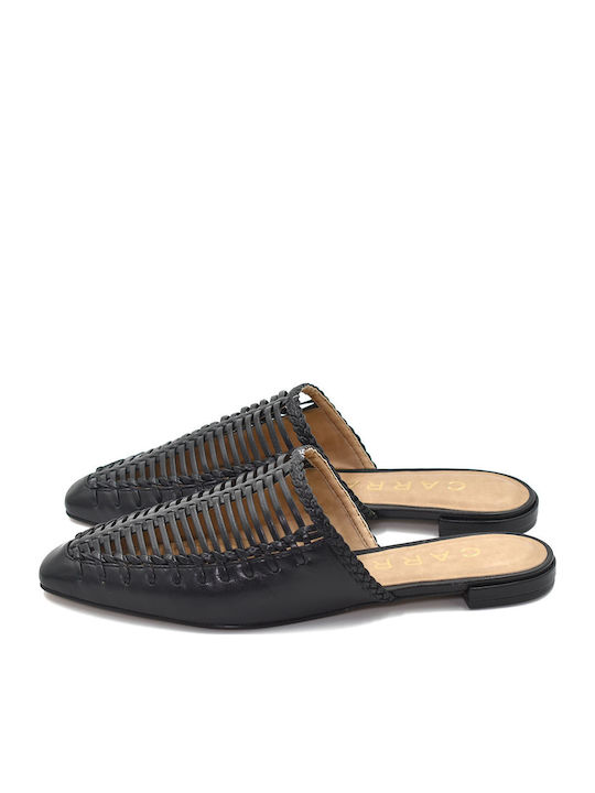 Flach Leder Mules in Schwarz Farbe