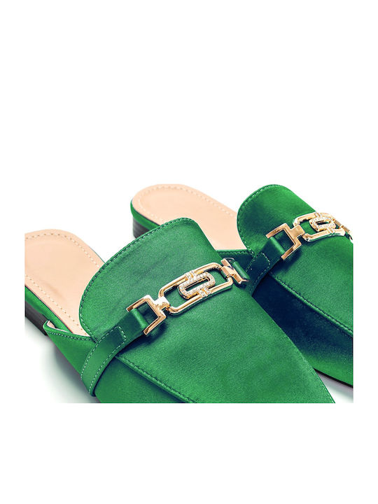 Flat Σατέν Mules σε Πράσινο Χρώμα