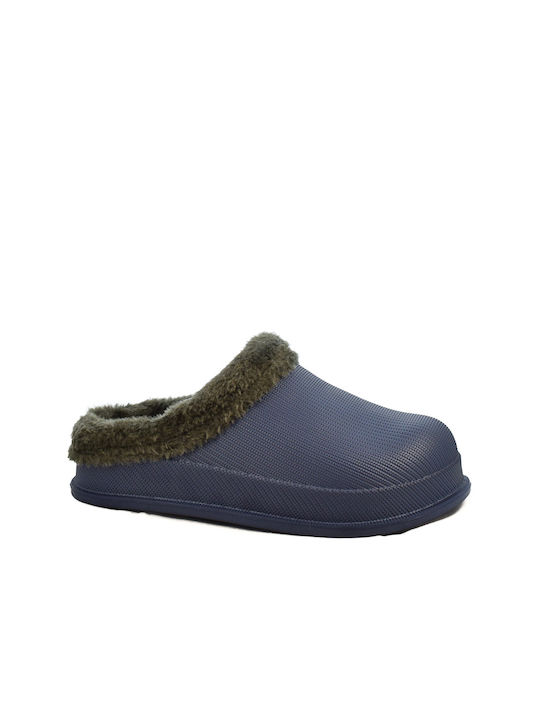 Yfantidis Women's Slippers with Fur Blue