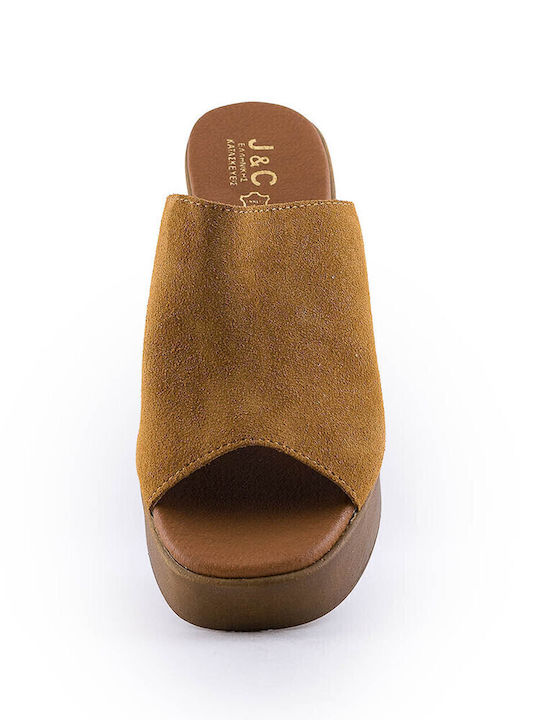 Mules with Chunky High Heel in Tabac Brown Color