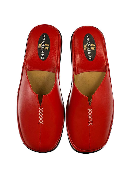 Yfantidis Leather Women's Slippers Red