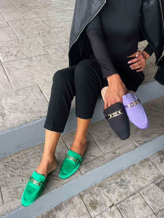 Flat Σατέν Mules σε Μωβ Χρώμα