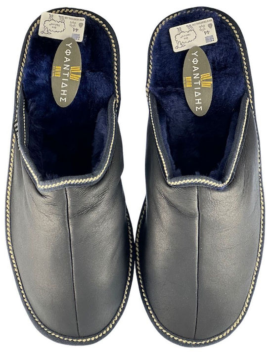 Yfantidis Men's Leather Slippers Blue