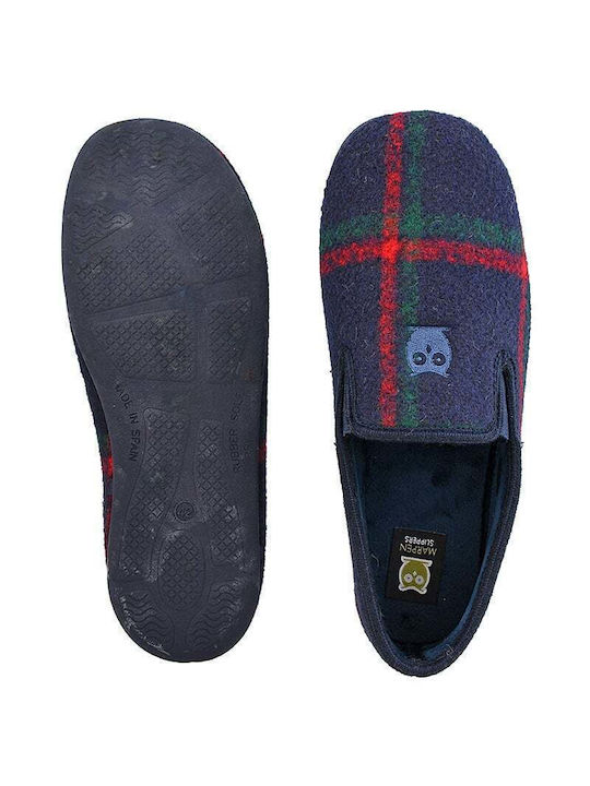 Papuci bărbați iarna închise cu modele Albastru 5-ΜΠΛΈ