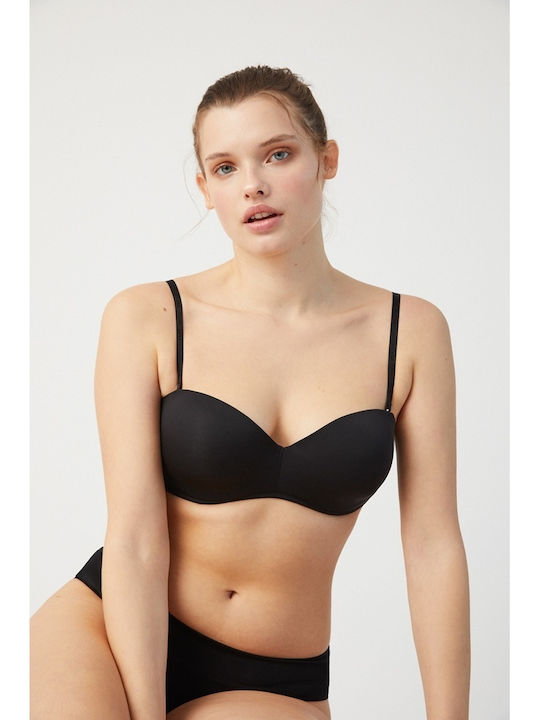 Strapless Balconette Μαύρο Σουτιέν με Ελαφριά Ενίσχυση