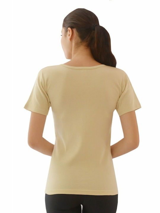 Onurel Kurzärmelig Beige Damen T-Shirt