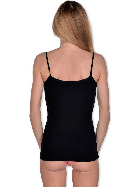 Women's Cotton T-Shirt with Spaghetti Strap Black