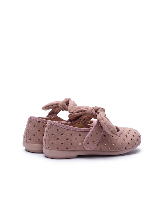 Vulladi Kids Leather Ballerinas with Hoop & Loop Closure Pink