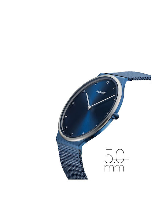 Bering Time Watch with Navy Blue Metal Bracelet