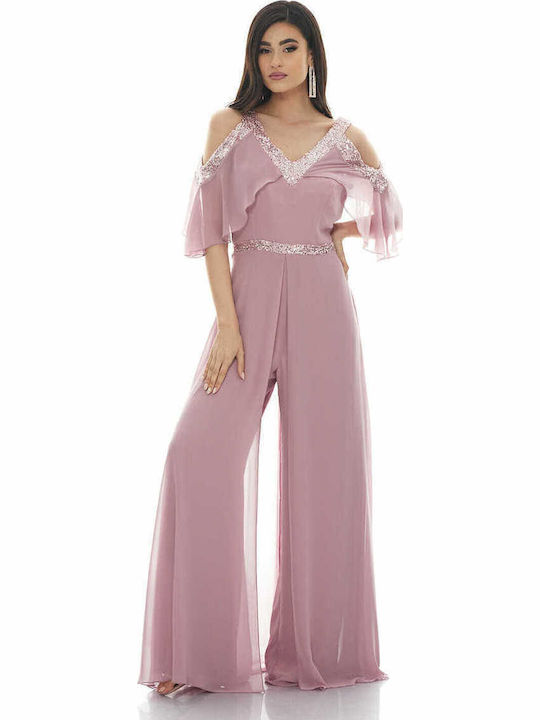Brilliant Women's Off-Shoulder One-piece Suit Pink