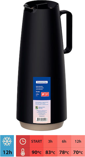 Tramontina Κανάτα Θερμός Πλαστικό / Γυάλινο BPA Free 1lt Μαύρο