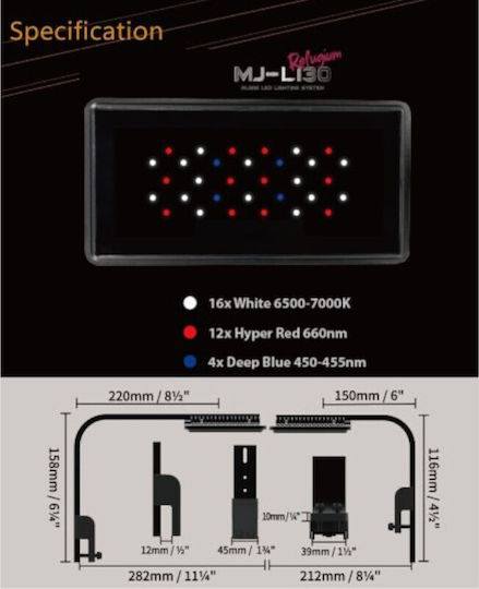 Maxspect Λάμπα Led για Φωτισμό Ενυδρείου με Λευκό Φως 30W 50cm