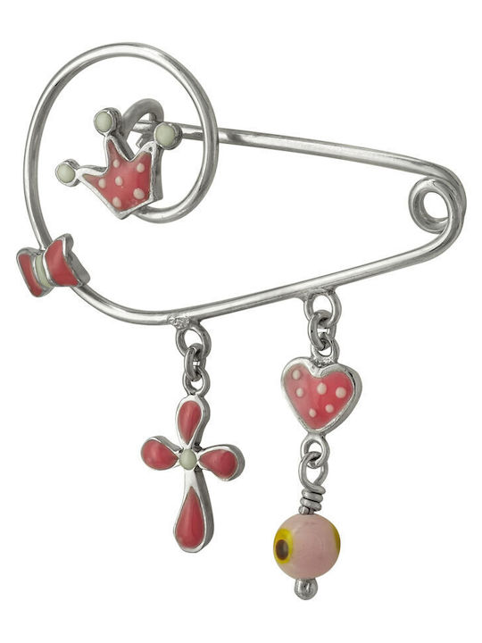 Kiriakos Gofas Child Safety Pin made of Silver with Cross for Girl