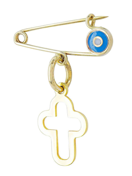 Kiriakos Gofas Child Safety Pin made of Gold 14K with Cross