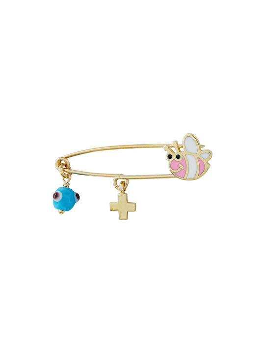 Kiriakos Gofas Child Safety Pin made of Gold 14K with Cross for Girl