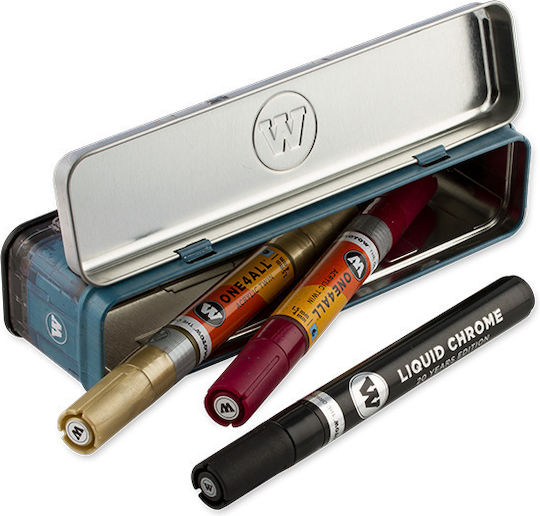 Molotow Set 1Stück Behälter Allgemeine Verwendung mit Deckel Rostfreier Stahl Blau 17.4x4.1x5.4cm