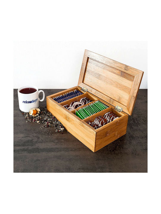 Relaxdays Tea Box with Lid Wooden Brown 15.5x9x9cm 1 Piece
