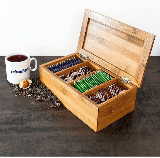 Relaxdays Wooden Brown Tea Box with Lid 15.5x9x9cm