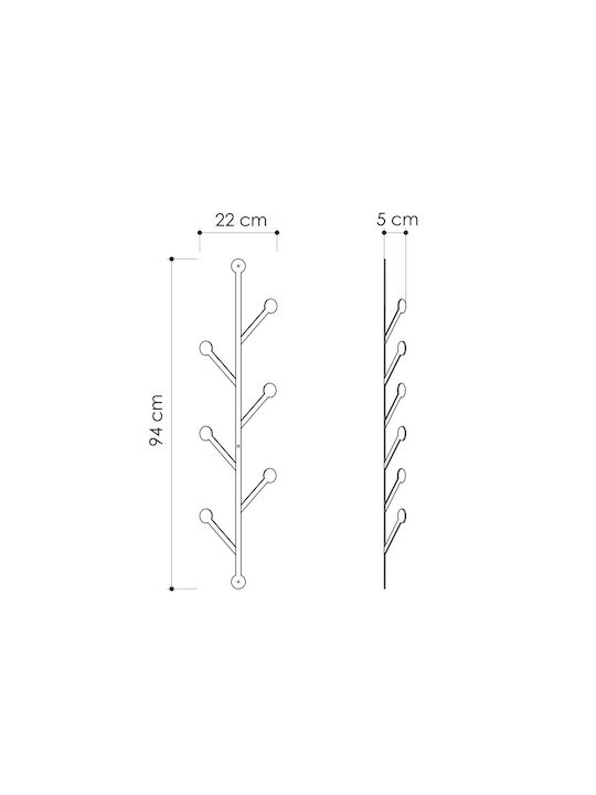 Asir Group Agățătoare De Perete Metalică Cu 6 Compartimente Neagră 22x5x94cm
