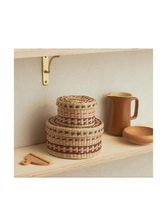 Set of Decorative Baskets Rattan with Lid Brown 2pcs