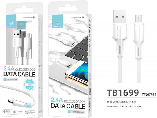 Techancy Редовна USB 2.0 до микро USB кабел Бял 1м (TF05765) 1бр
