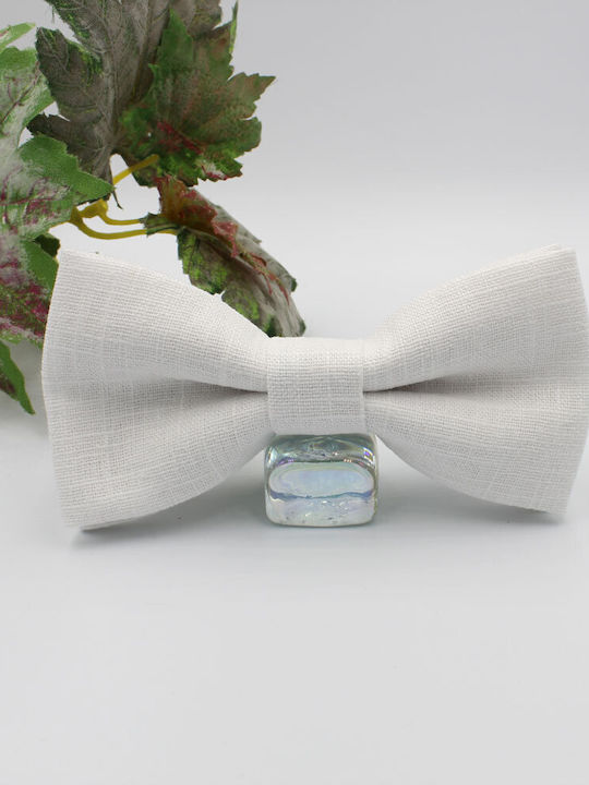JFashion Linen Handmade Bow Tie White