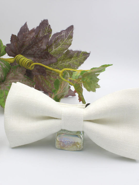 JFashion Linen Handmade Bow Tie White