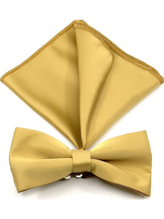 Legend Accessories Σετ Υφασμάτινo Παπιγιόν με Μαντήλι Χρυσό
