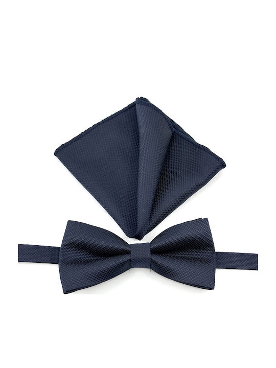 Legend Accessories Σετ Υφασμάτινo Παπιγιόν με Μαντήλι Navy Μπλε