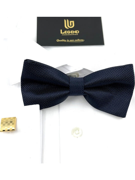 Legend Accessories Σετ Υφασμάτινo Παπιγιόν με Μαντήλι Navy Μπλε
