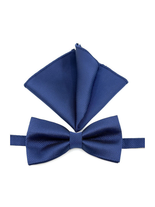 Legend Accessories Σετ Υφασμάτινo Παπιγιόν με Μαντήλι Μπλε