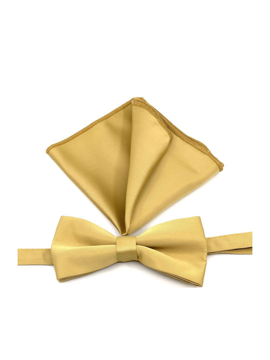Legend Accessories Σετ Υφασμάτινo Παπιγιόν με Μαντήλι Χρυσό