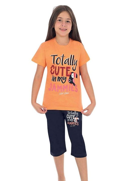 Elit Star Set Top & Bottom Kids Summer Cotton Pyjamas Orange