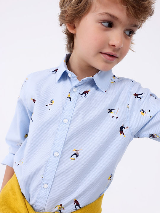 Kids Checked Shirt Long Sleeve Denim Light Blue