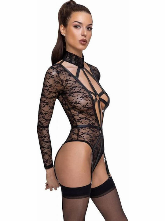 Cottelli Collection Body Sexy Κορμάκι με Διαφάνεια & Δαντέλα & Ζαρτιέρες Μαύρο