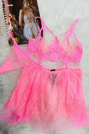 La Lolita Amsterdam Set Sexy Nightgown with Lace and Transparency Red