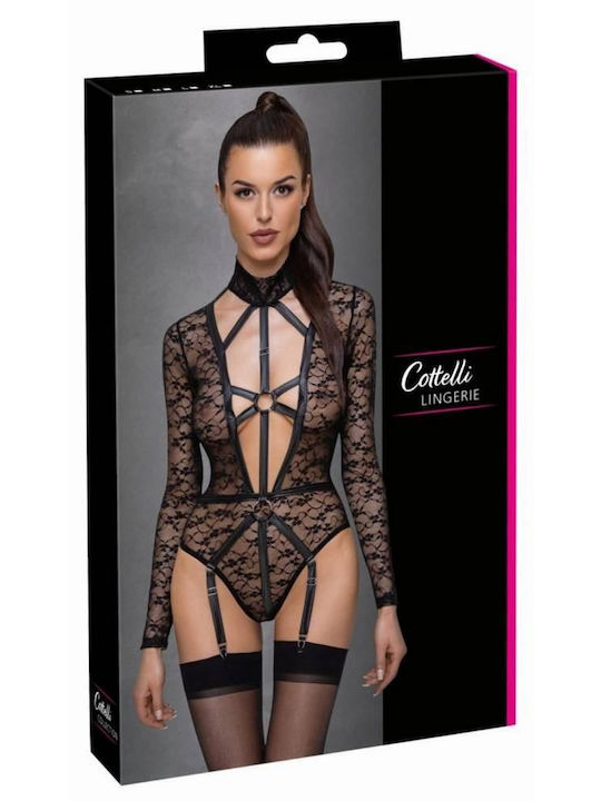 Cottelli Collection Body Sexy Κορμάκι με Διαφάνεια & Δαντέλα & Ζαρτιέρες Μαύρο