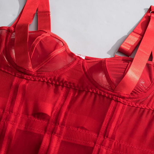 La Lolita Amsterdam Σετ Sexy Babydoll με Διαφάνεια Κόκκινο