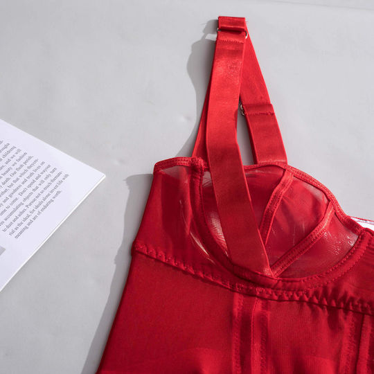 La Lolita Amsterdam Σετ Sexy Babydoll με Διαφάνεια Κόκκινο