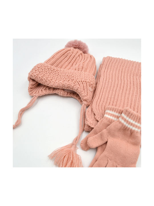 Extan Bebe Kids Beanie Set with Scarf Knitted Pink