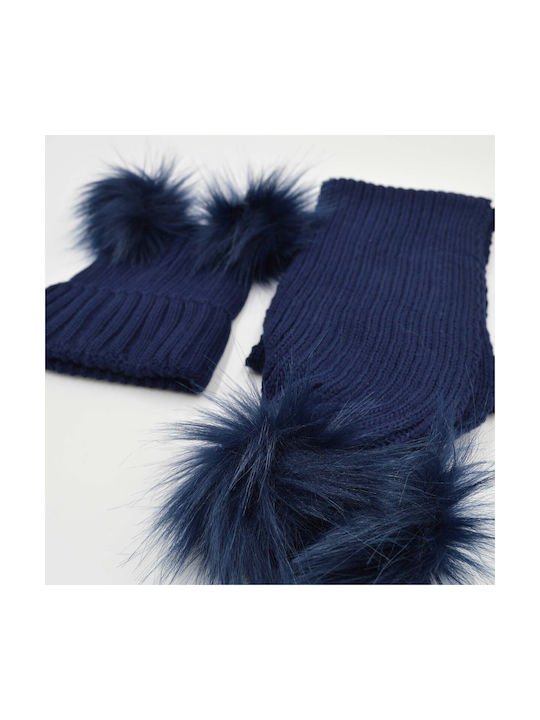 Extan Bebe Kids Beanie Set with Scarf Knitted Navy Blue