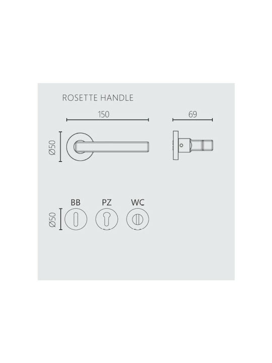 Zogometal Buton Ușa din mijloc cu Rosette 2291 Pereche cu Rozetă Argint