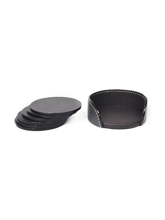 BagCity Round PU Gray Coasters with Stand 6pcs