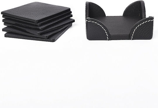 BagCity Untersetzer Künstliches Leder mit Gestell Schwarz 6Stück BagCity Untersetzer Künstliches Leder mit Gestell Schwarz 6Stück